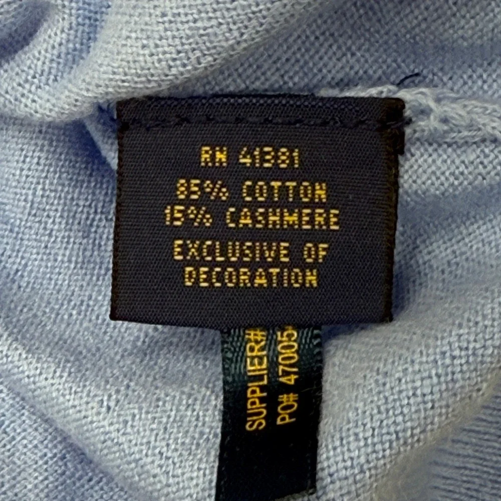 Polo Ralph Lauren Mens 3XB Blue Cotton Cashmere V-Neck Sweater Big & Tall Pony